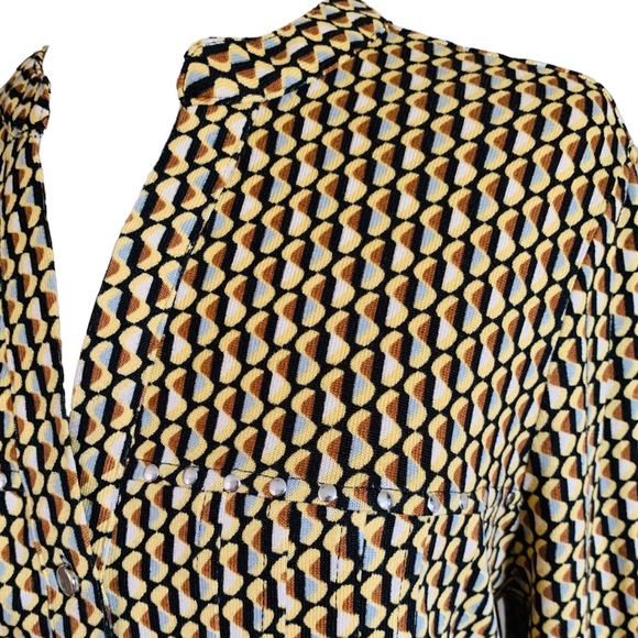 COCOMO 3X yellow brown poly spandex flannel 3/4 sleeve women’s Pintuck tunic - Picture 10 of 15